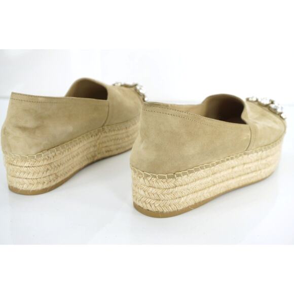 Miu Miu Beige Suede Crystal Jewel Toe Platform Espadrilles SZ 42 12 Slip on $790 - Picture 11 of 12